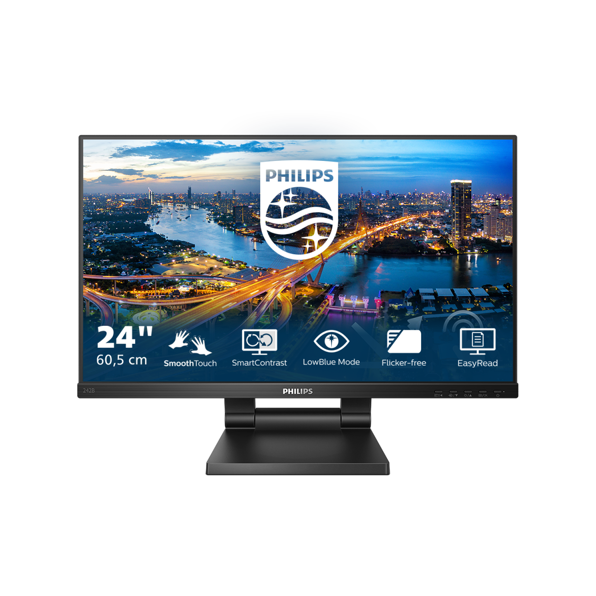 Монитор LCD 23.8'' 16:9 1920х1080(FHD) IPS, nonGLARE, TOUCH, 75 Hz, 250 cd/m2, H178°/V178°, 1000:1, 50М:1, 16.7M, 4ms, VGA, HDMI, DP, USB-Hub, Height adj, Tilt, Speakers, Black